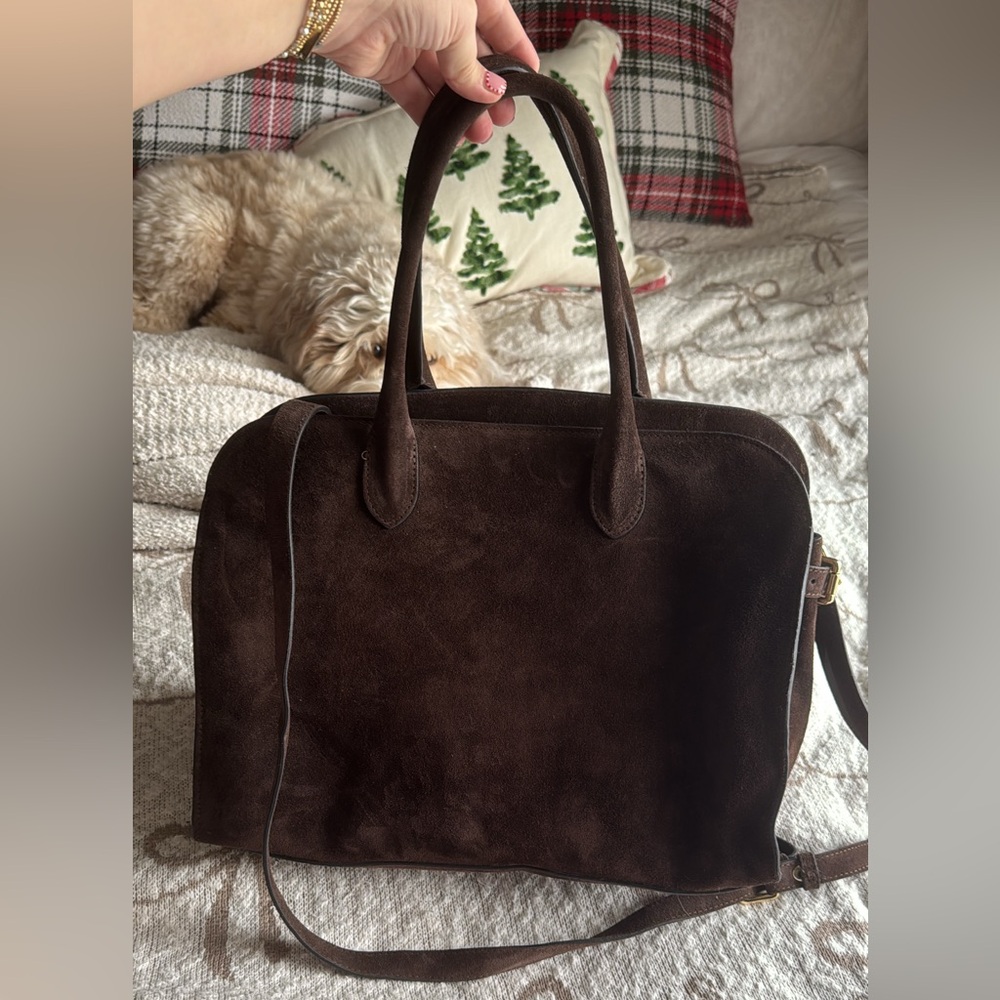 Elegant Dark Brown Suede Satchel with Top Handles